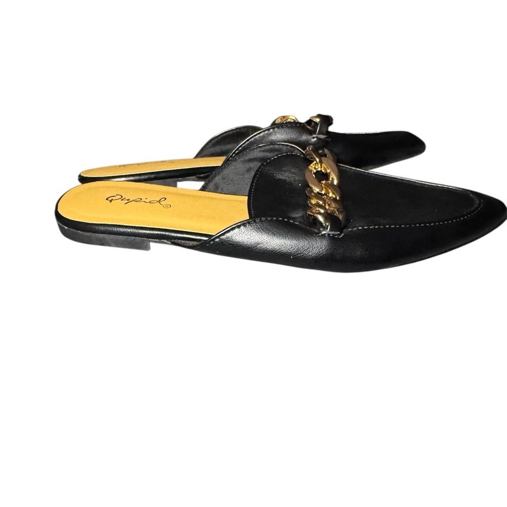 Qupid Black Mules with Gold Chain Accent Size 7 - Picture 7 of 8